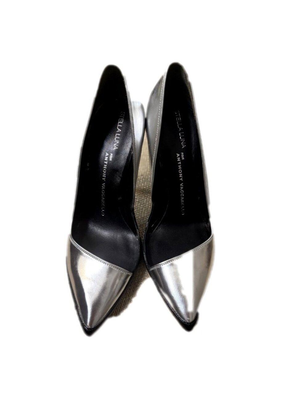 Stella Luna pour Anthony Vaccarello Silver Black Metallic Stilettos 37